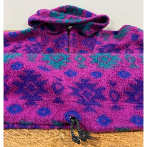 Vintage Fuzzy Sweatshirt Hoodie Sz Large 80s 90s Ski Lodge Neon Retro Grunge - Picture 15 of 16